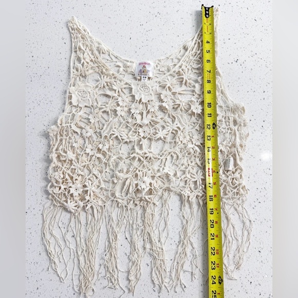 RoomMates Crochet Fringe Tank Top Boho Ivory S/M Festival Cottagecore - Picture 7 of 7